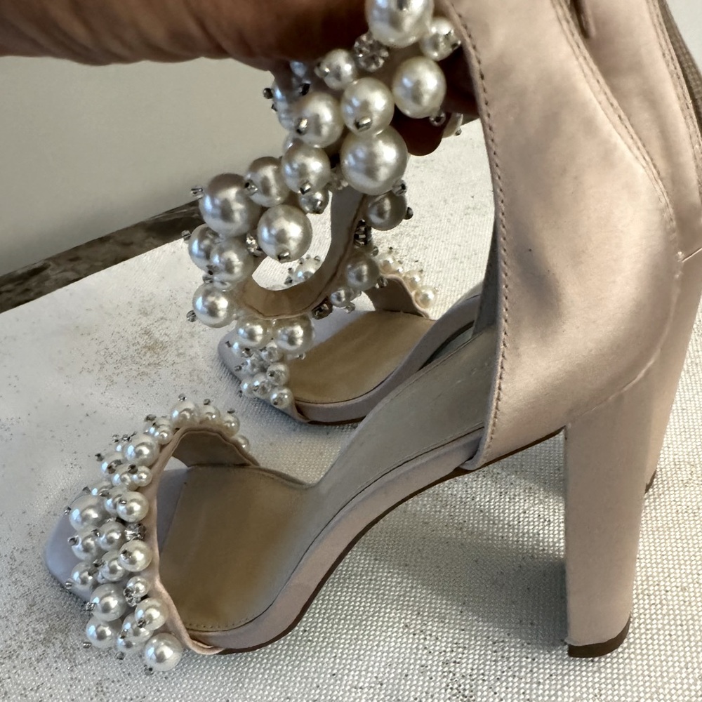 Betsey Johnson Pink Pearl Embellished Block Heel Sandals - Picture 9 of 15